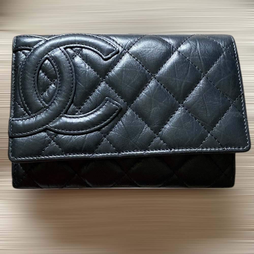 Chanel Cambon Ligne Bi-Fold Wallet, black, snap front